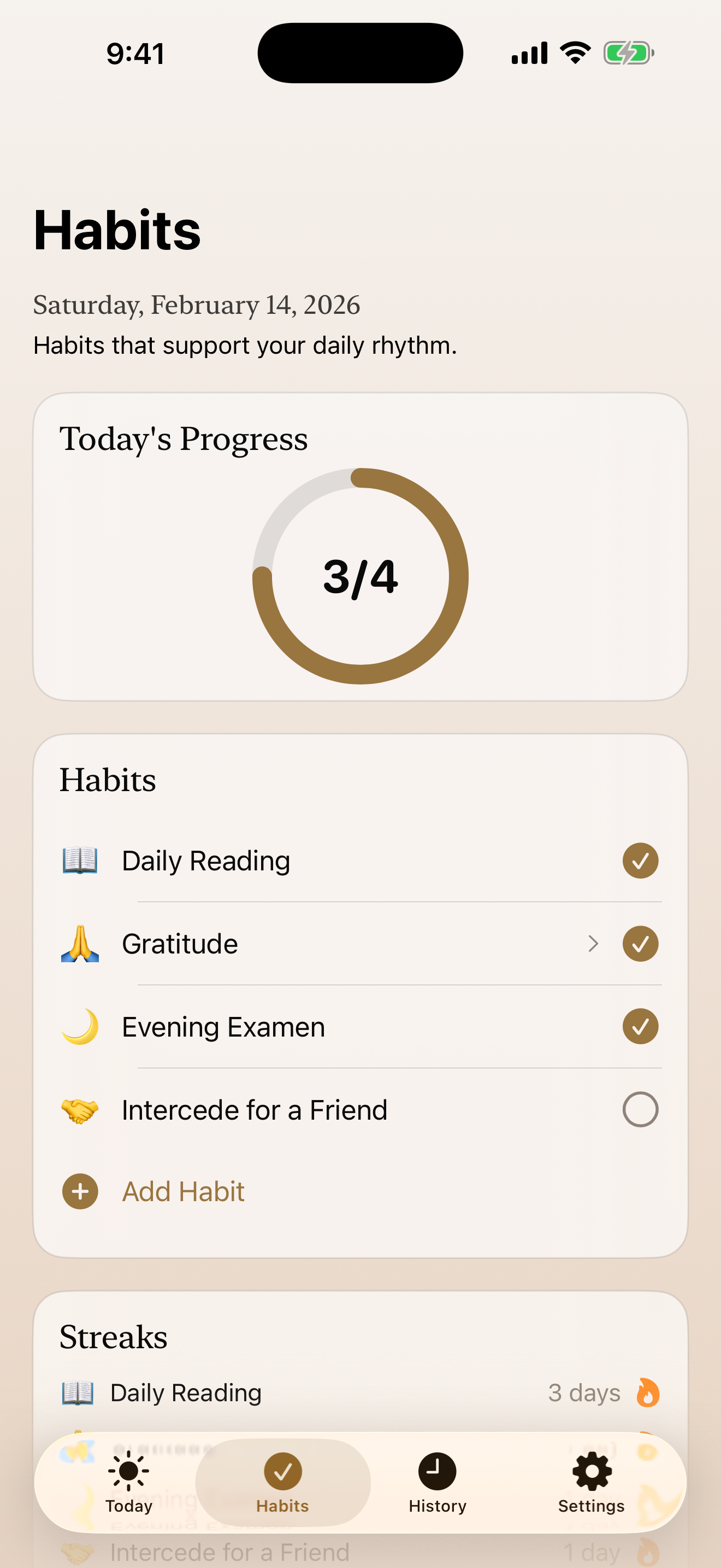 My Daily Grace habits tracking with streaks and daily progress